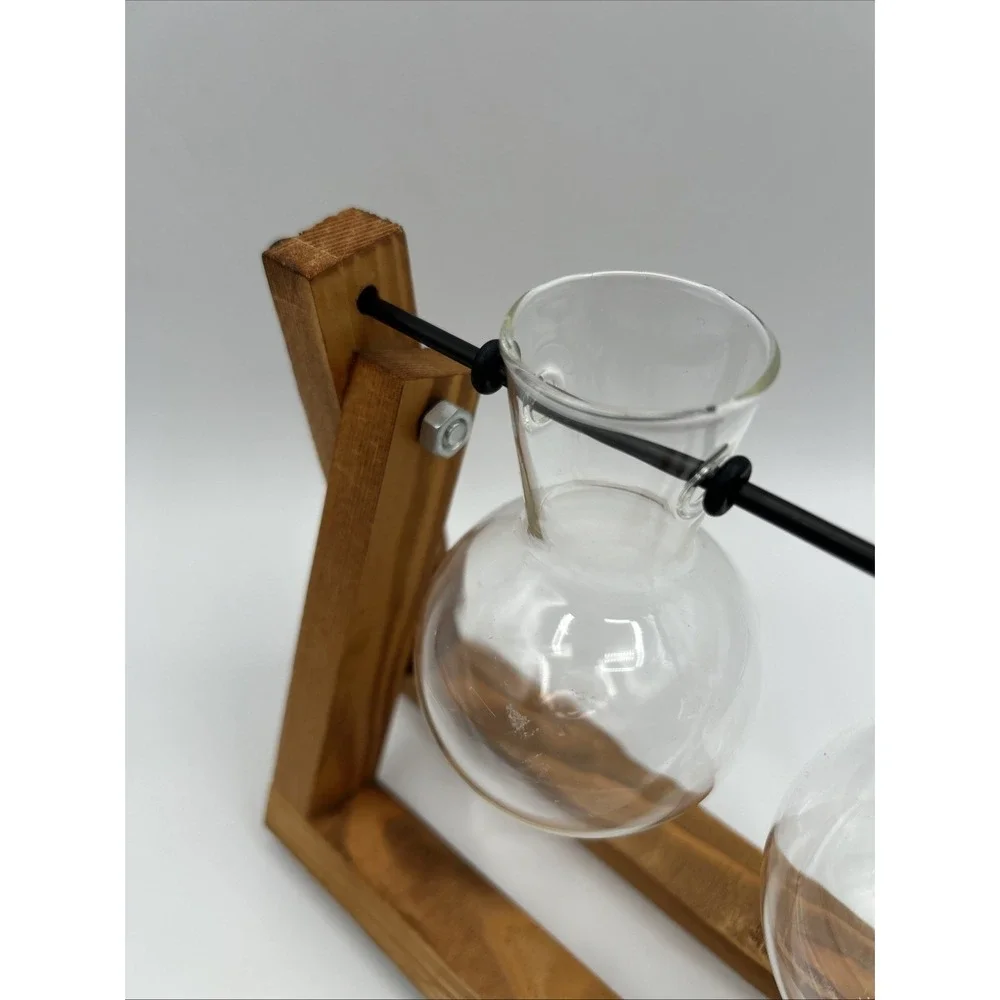 Trio Propagation Station with Wooden Stand, Plant Gift Stylish Plant Decor Glass